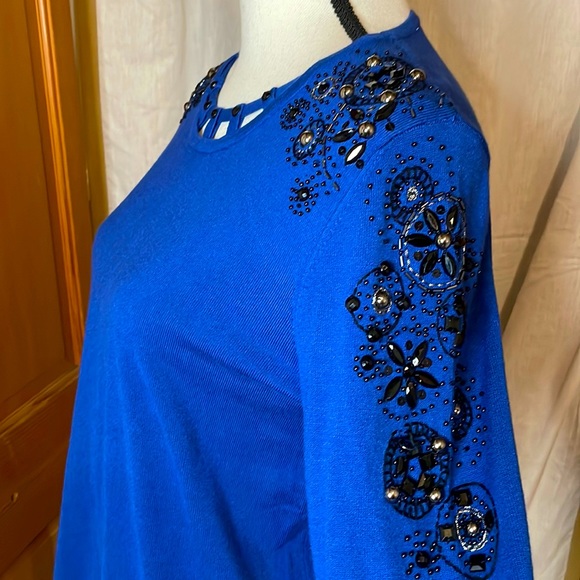 Alfred Dunner navy blue beaded pullover top size PL - Picture 3 of 6